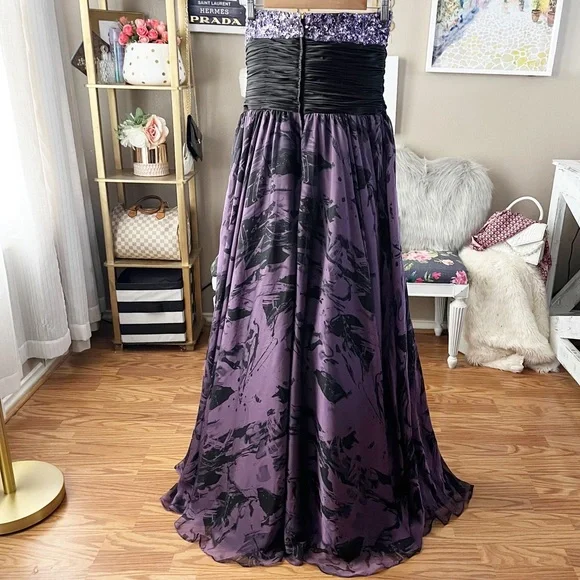 Jovani black purple sequin gem flowing prom formal gown dress size 10
